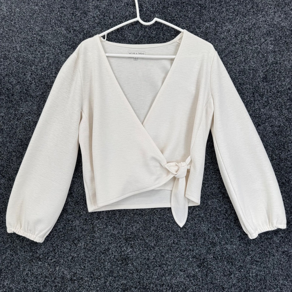 Madewell Texture & Thread Wrap Top Antique Cream Long Sleeve Tie Waist Blouse M